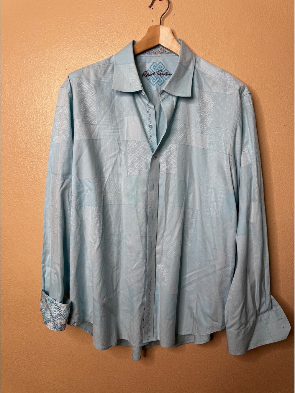 Robert Graham Mens 3XL Classic Fit Blue Geometric Button Up Shirt Flip Cuff